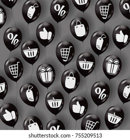 Background with shopping icons on air balloons. Vector illustration.