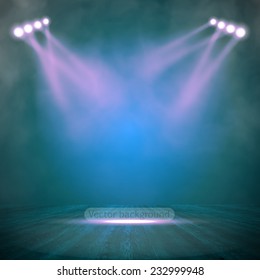 Background in show. Vector interior shined with a projector