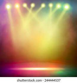 Background in show. Vector interior shined with a projector