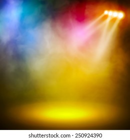 Background in show. Vector interior shined with a projector