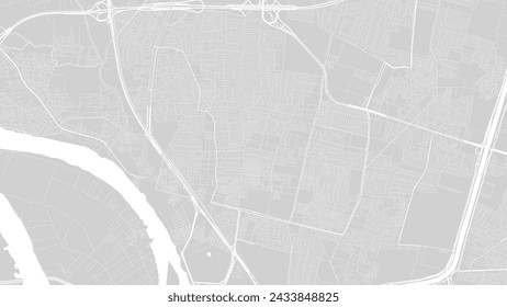 Background Shubra El Kheima map, Egypt, white and light grey city poster. Vector map with roads and water. Widescreen proportion, digital flat design roadmap.