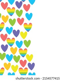 Background, side border, backdrop with color and rainbow hearts. LGBT community concept. Gay Pride Month decoration