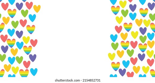 Background, side border, backdrop with color and rainbow hearts. LGBT community concept. Gay Pride Month decoration