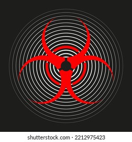 Background with a sign of biological hazard. Spread of radiation after a nuclear explosion. Vector illustration.