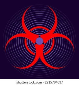 Antecedentes con un signo de peligro biológico. Difusión de radiación después de una explosión nuclear. Ilustración vectorial.
