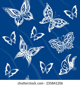 background of silhouette abstract butterflies flying