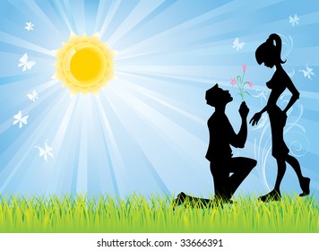 Background with silhouette of couple