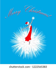 background with the silhouette of a dancing girl in a Christmas costume and Christmas greeting