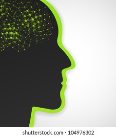 Background with silhouette of man and the brain of molecules. Eps 10