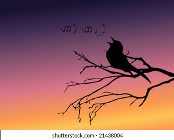 Background With A Silhouette Of A Singing Bird (vector); A JPG Version Is Also Available