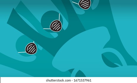 Background with silhouette soccer players in medical mask. Coronavirus infection Cancellation of football events matches