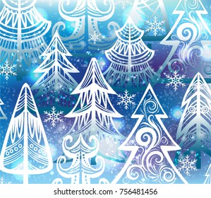 Hintergrund mit Silhouette stilisierter Winterbäume