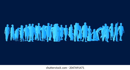 Background with silhouettes of people in different poses. Crowd. Vector illustration