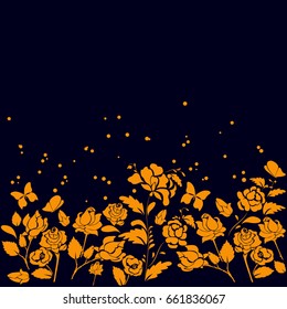 Background with silhouettes of roses and butterflies