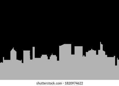 Background of silhouettes of skyscrapers. Modern vector landscape. Modern city, houses, skyscrapers. Gray silhouette of buildings on a background of black sky. Flat style. Vector illustration