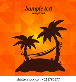 Background with silhouettes tropical coconut palm trees. Geometric pattern. Summer, hammock, island, beach holidays - vector 