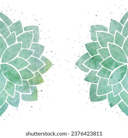 Background with silhouettes of turquoise plants, floral pattern with watercolor texture and splatter