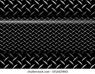 Background Silver Black Metallic, 3d Dark Vector Design With Diamond Plate Sheet Metal Texture.