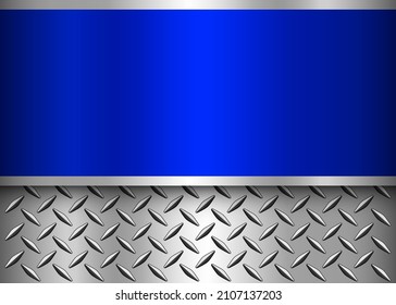 Background silver blue metallic, 3d chrome design with diamond plate sheet metal texture, vector illustration.