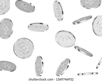 Background with silver coins. Pattern metallic money