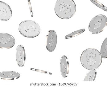 Background with silver coins. Pattern metallic money