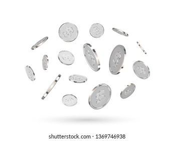 Background with silver coins. Pattern metallic money