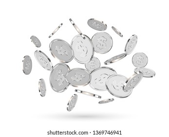 Background with silver coins. Pattern metallic money