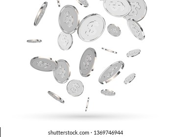 Background with silver coins. Pattern metallic money