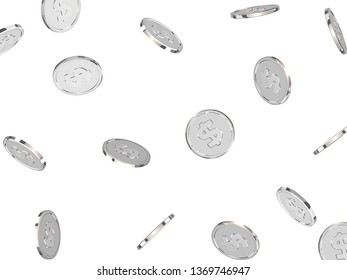 Background with silver coins. Pattern metallic money