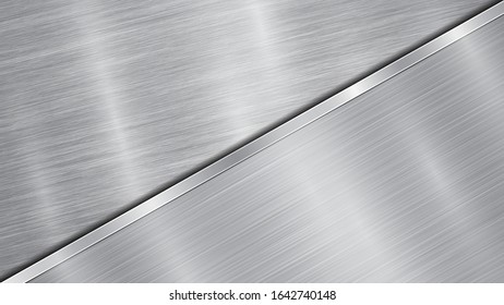 Background in silver and gray colors, consisting of a shiny metallic surface and one big polished plate located in diagonal, with a metal texture, glares and burnished edge