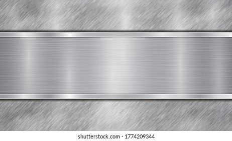 Fondo de color plateado y gris, compuesto por una brillante superficie metálica y una plancha horizontal pulida situada en el centro, con textura metálica, bombillas y bordes bruñidos