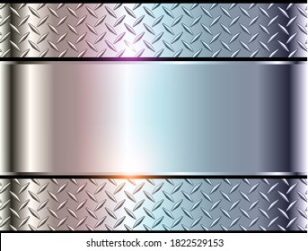 Background Silver Metallic, 3d Chrome Vector Design With Diamond Plate Opalescence Metal Texture.