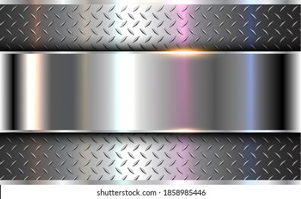 Background silver metallic, 3d chrome vector design with diamond plate sheet metal texture. - Shutterstock ID 1858985446