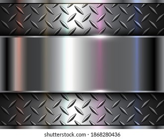 Background silver metallic, 3d chrome vector design with diamond plate sheet metal texture. - Shutterstock ID 1868280436