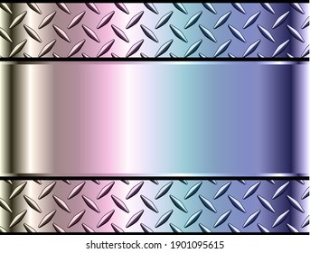 Background silver metallic, 3d chrome vector design with diamond plate opalescence metal texture.