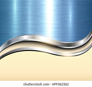 Material metálico plateado de fondo con textura de metal cepillado azul y espacio de copia