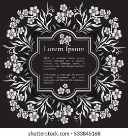 Background with silver myosotis (forget-me-not) graphic flowers. For wedding invitation, book cover or flyer