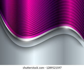 Fondo morado plateado, brillantes ondas de cromo metálico, ilustración vectorial.