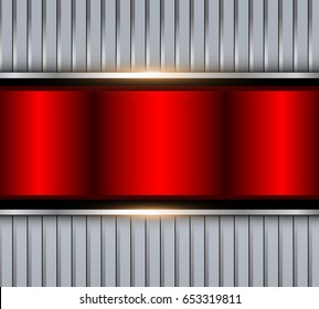 Fondo de metal rojo plateado con estriado, metal vectorial pulido