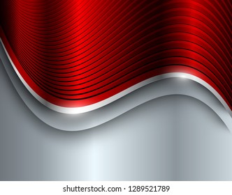 Fondo rojo plateado, brillantes ondas metálicas cromadas, ilustración vectorial.