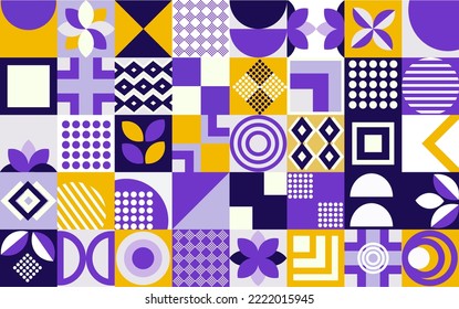 Hintergrund einfacher geometrischer Formen in violetten Tönen, neofarbiger Stil. Moderne modische Kunst.