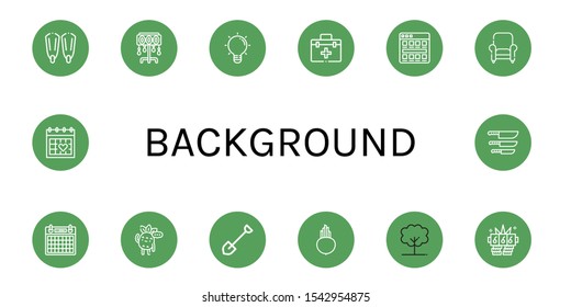 background simple icons set. Contains such icons as Fins, Floor lamp, Lightbulb, First aid kit, Tiles, Armchair, Calendar, Thinking, Shovel, can be used for web, mobile and logo