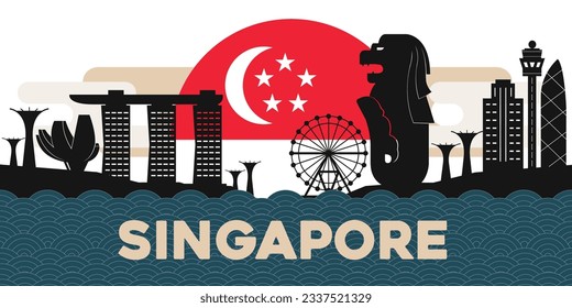 Background Singapore has landmarks and national flags , illustration, Singapore landscape