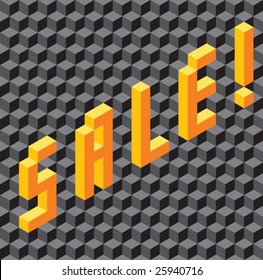 Background with single word Sale made of pseudo-3d cubes. Seamless vector pattern.