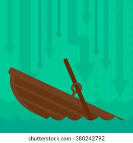 Background of sinking boat and arrows moving down.