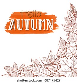 Background with skeleton autumn leaves, hello autumn. Vector