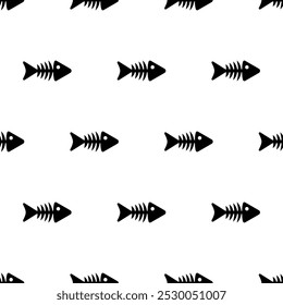 Fundo com esqueletos de peixes mortos com espinhas de peixe. Padrão de repetição uniforme. Ilustração vetorial.