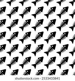Background with skeletons of dead fish with fishbones. Seamless repeating pattern. Vector illustration.