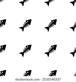 Background with skeletons of dead fish with fishbones. Seamless repeating pattern. Vector illustration.