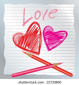  Background with sketch of Valentine's hearts